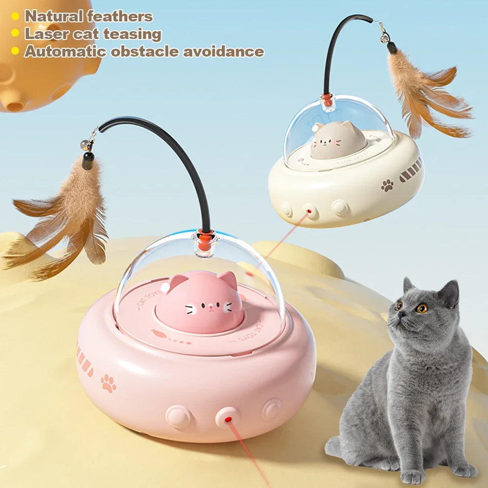 Electric UFO Cat Teaser Toy – Interactive Feather Wand with Bell for Cats