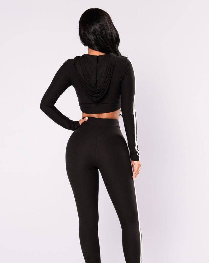 Women's Crop Hoodie & Slim Pencil Pants Tracksuit Set – Casual Athleisure Suit