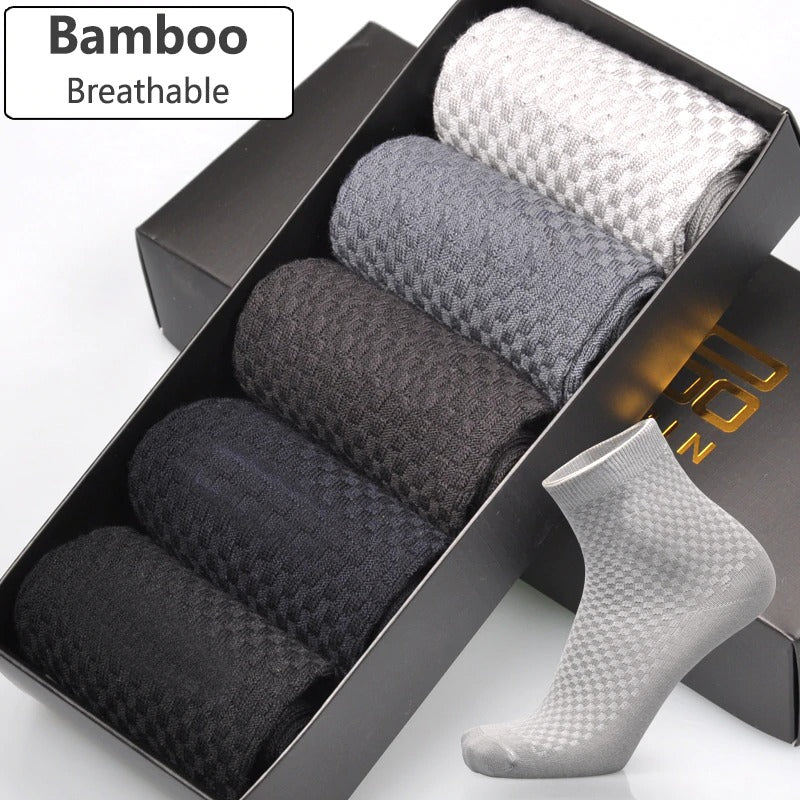 Men's Bamboo Fiber Business Socks – Breathable, Moisture-Wicking (5-Pack)