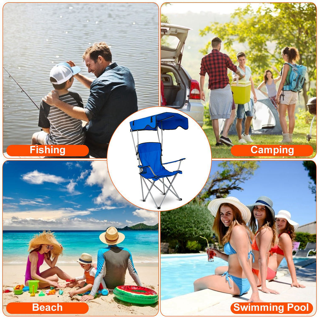 1Pc Foldable Camping Chair With Canopy Cup Holder 330LBS Max Load Folded As A Carry Bag Fedex Shipping