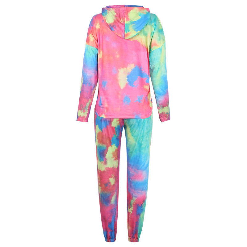 Tie-Dye Printed Long Sleeve Hooded Loose Fit