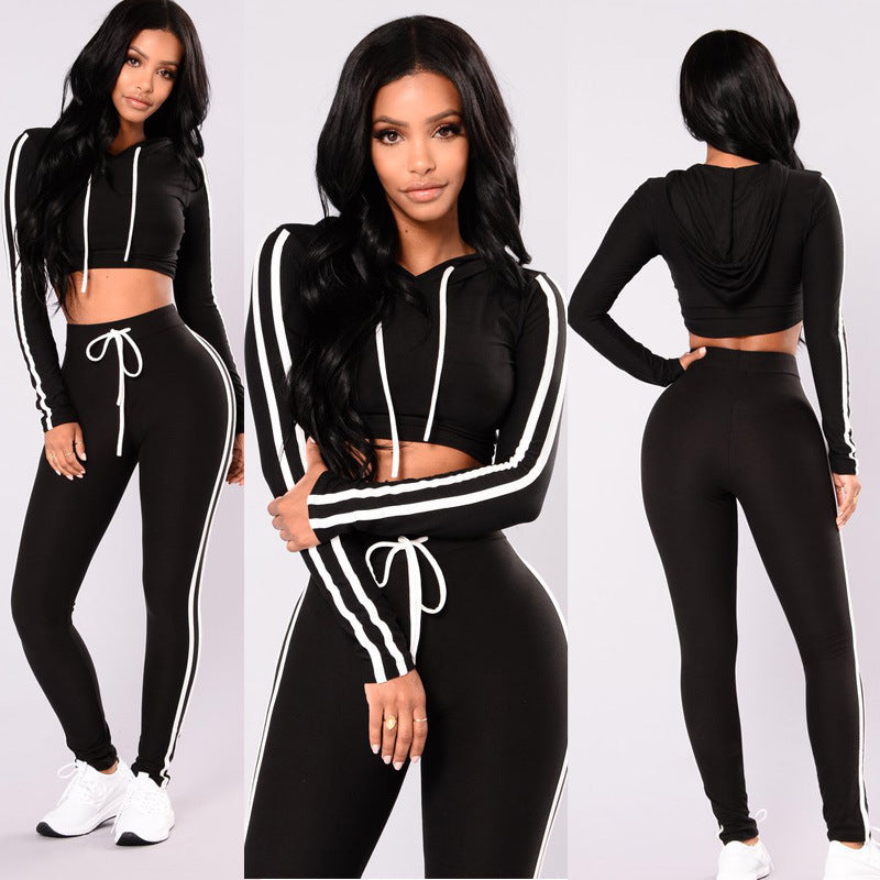 Women's Crop Hoodie & Slim Pencil Pants Tracksuit Set – Casual Athleisure Suit