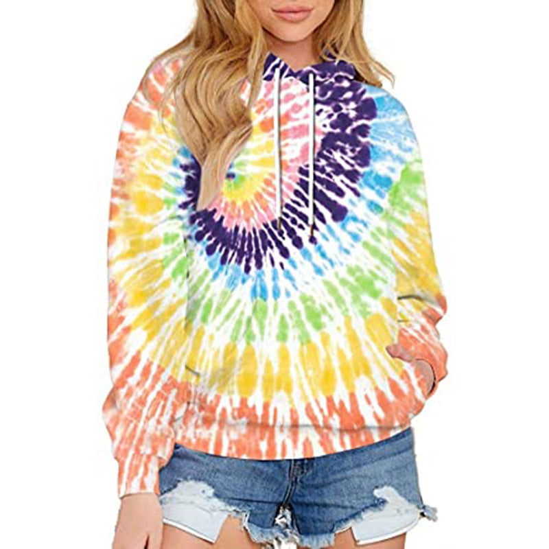 Women's Top Tie Dye Hooded Long Sleeve Pocket Sweatshirt
