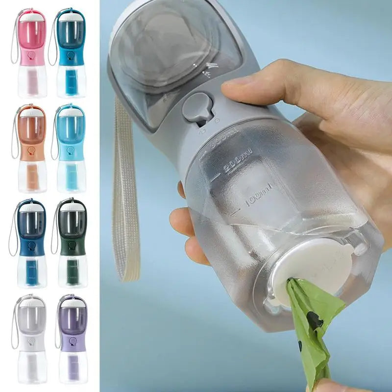3-in-1 Portable Dog Water Bottle with Food & Waste Bag Compartment
