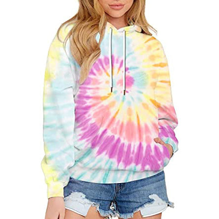 Women's Top Tie Dye Hooded Long Sleeve Pocket Sweatshirt