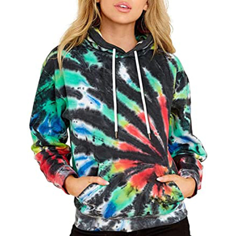 Women's Top Tie Dye Hooded Long Sleeve Pocket Sweatshirt