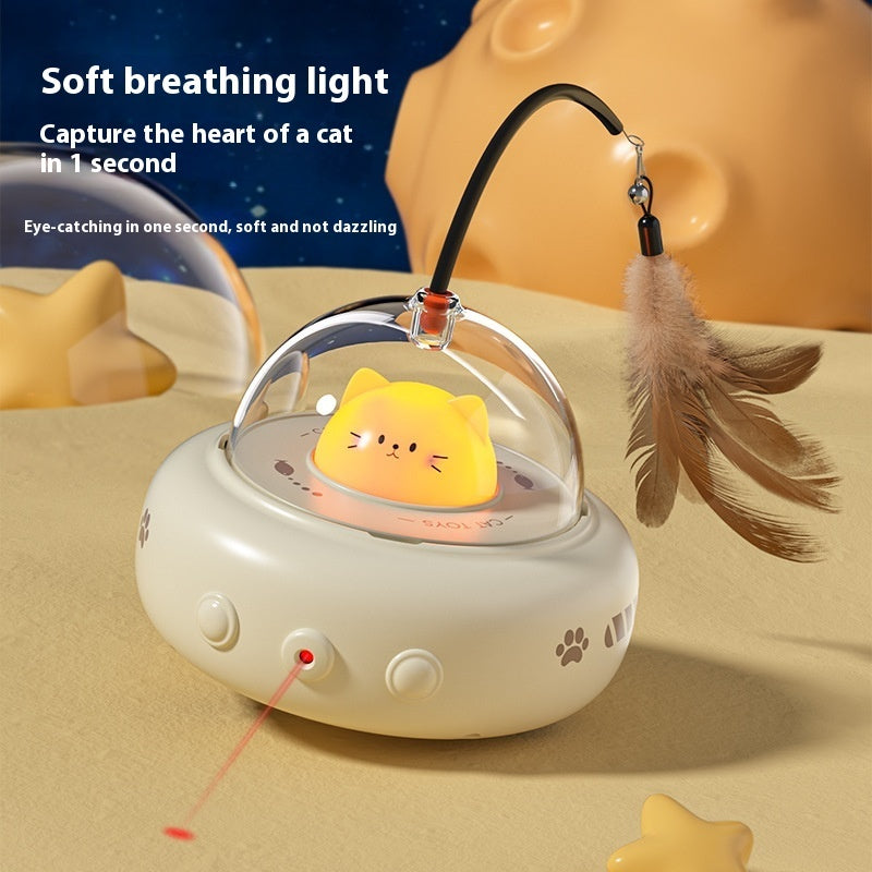 Electric UFO Cat Teaser Toy – Interactive Feather Wand with Bell for Cats