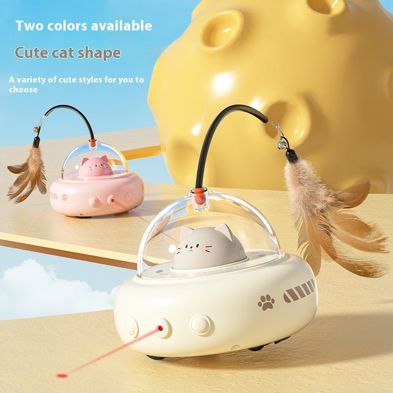 Electric UFO Cat Teaser Toy – Interactive Feather Wand with Bell for Cats