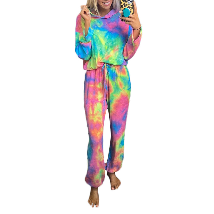 Tie-Dye Printed Long Sleeve Hooded Loose Fit