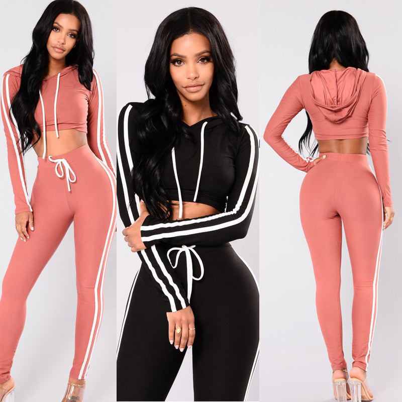 Women's Crop Hoodie & Slim Pencil Pants Tracksuit Set – Casual Athleisure Suit