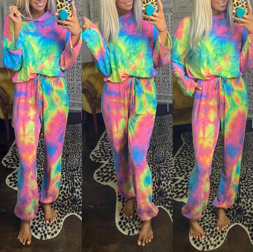 Tie-Dye Printed Long Sleeve Hooded Loose Fit