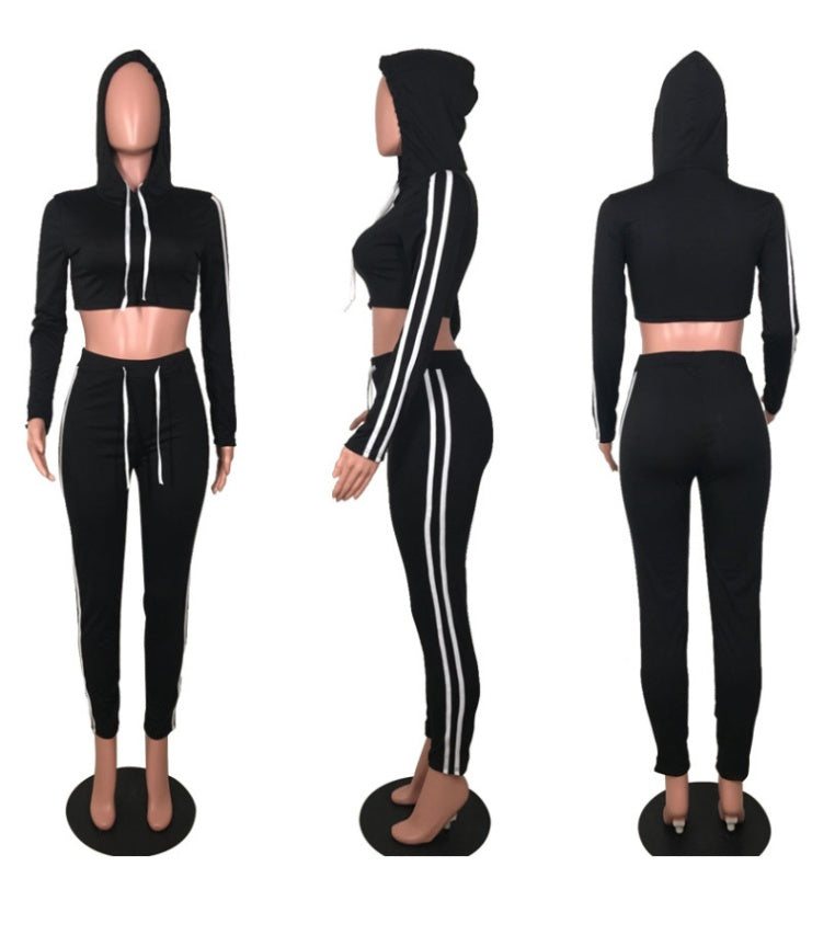 Women's Crop Hoodie & Slim Pencil Pants Tracksuit Set – Casual Athleisure Suit