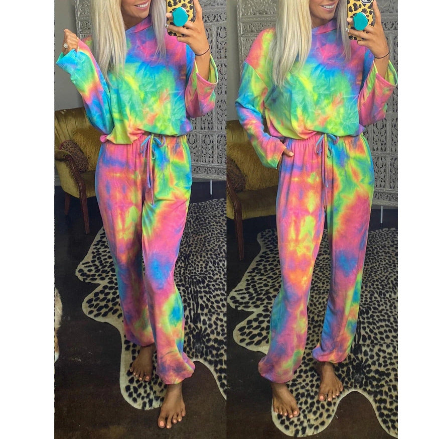 Tie-Dye Printed Long Sleeve Hooded Loose Fit