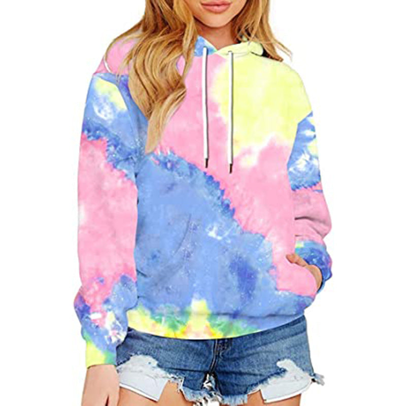 Women's Top Tie Dye Hooded Long Sleeve Pocket Sweatshirt