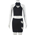 Women's Rhinestone Crop Vest & Mini Skirt Set – Trendy 2-Piece Outfit