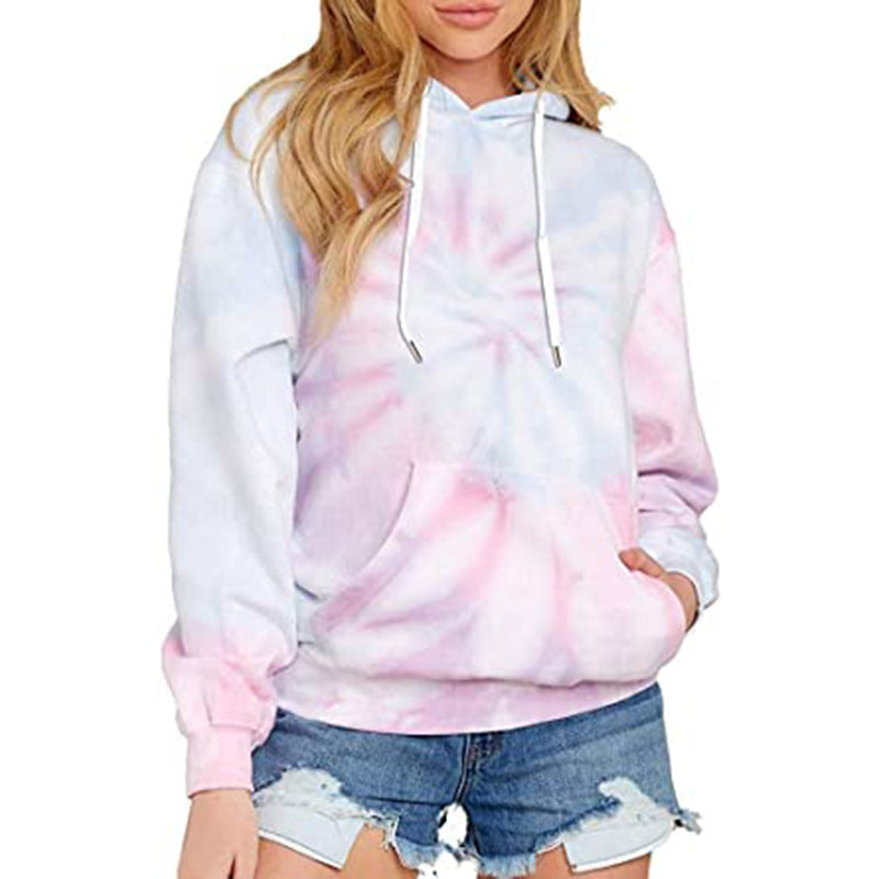 Women's Top Tie Dye Hooded Long Sleeve Pocket Sweatshirt