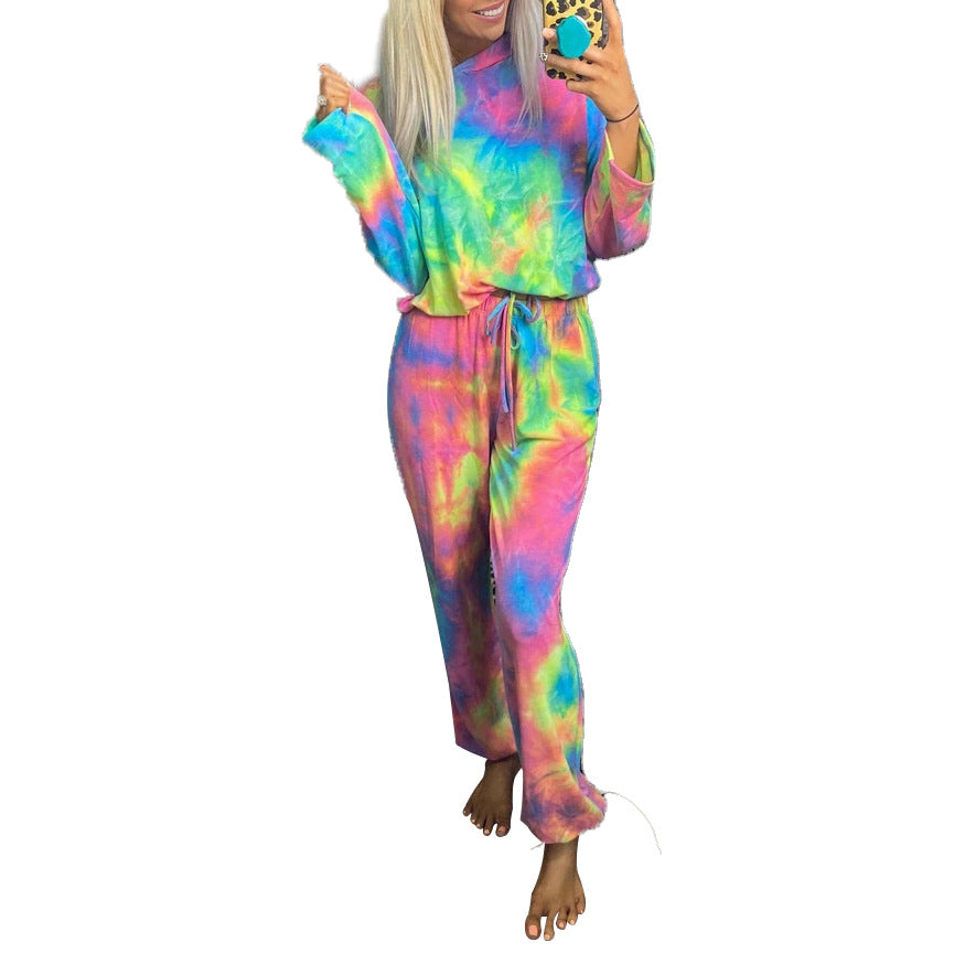 Tie-Dye Printed Long Sleeve Hooded Loose Fit