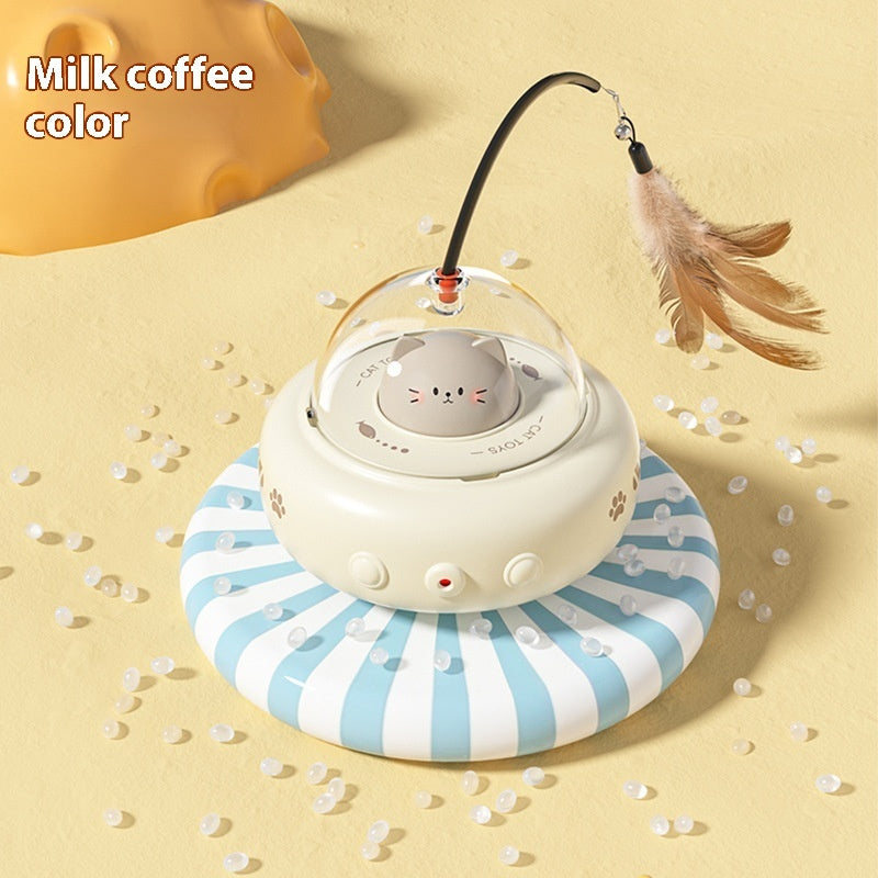 Electric UFO Cat Teaser Toy – Interactive Feather Wand with Bell for Cats