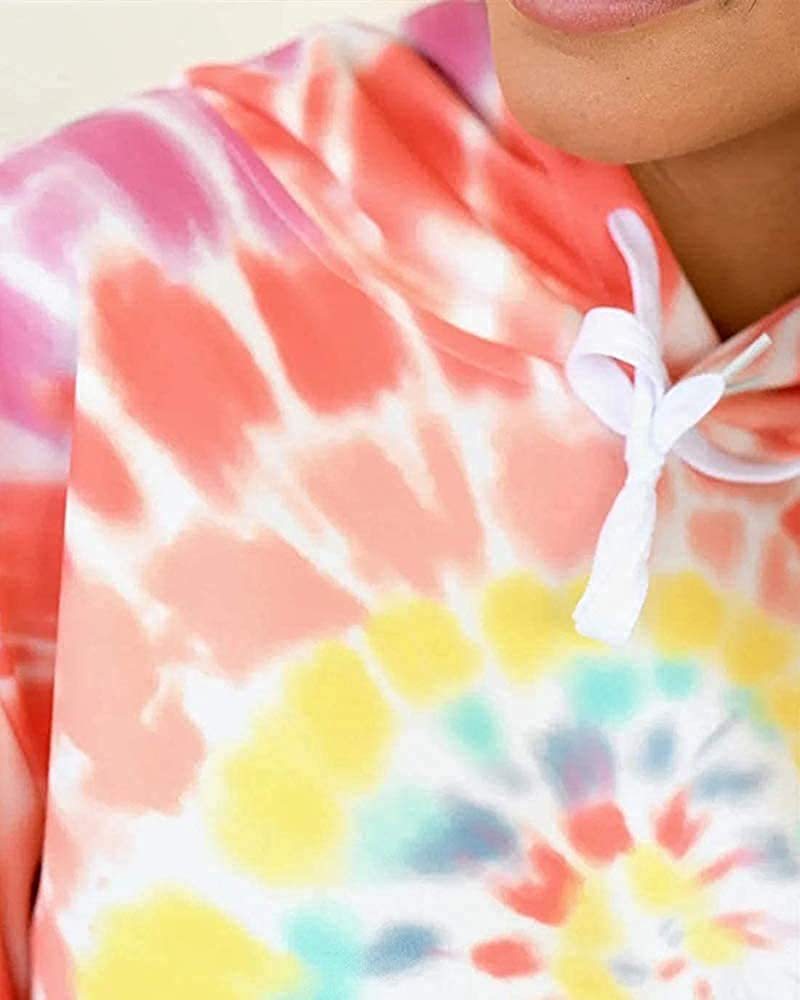 Women's Top Tie Dye Hooded Long Sleeve Pocket Sweatshirt