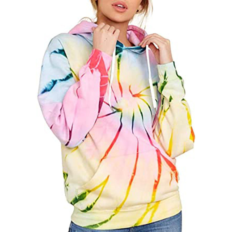 Women's Top Tie Dye Hooded Long Sleeve Pocket Sweatshirt