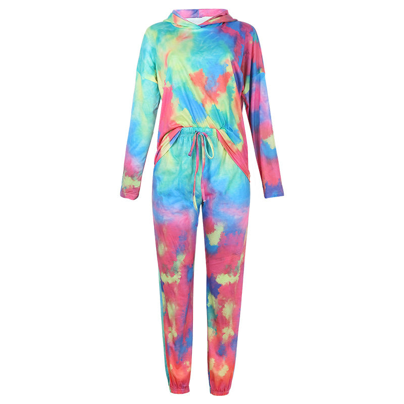 Tie-Dye Printed Long Sleeve Hooded Loose Fit